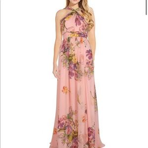 Adrianna Papell Criss Cross Halter Floral Dress